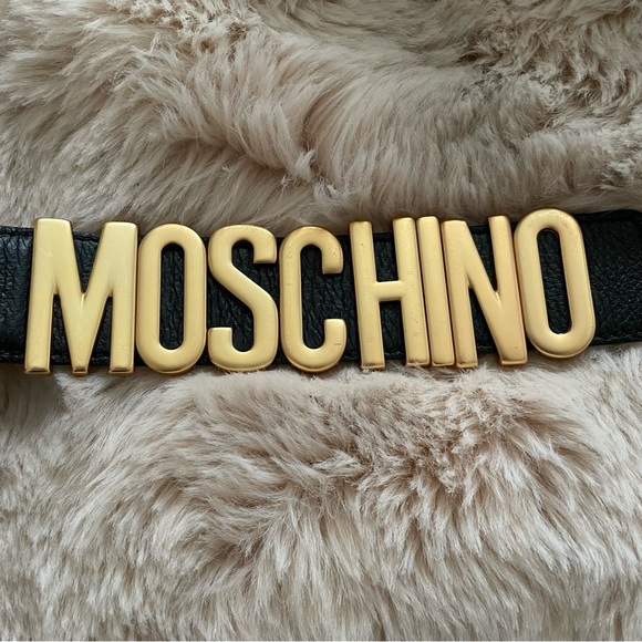 Moschino Couture Black Leather W Gold Textured Logo Belt Size 48 Waist 28-32 - Picture 4 of 16